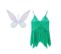 Prytgnsor Costume da fata da farfalla da donna, abito sexy con spalline sottili, vestito trasparente con ali, set da 2 pezzi, costume per Halloween e cosplay (A-verde, taglia unica)