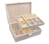 Pryzmax Portagioie Donna, Porta Gioielli Scatola, Portagioielli Cofanetto, 2 Strati Organizer, Organizzatore Scatole in Pelle PU, per Anelli Bracciali Orecchini Collane, con serratura (Bianco)