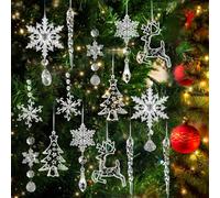 PRZRAO 16 Pezzi Acrilico Decorazioni Albero di Natale Fiocchi di Neve per Albero di Natale Decorazione Invernale Fai Da Te Addobbi Albero di Natale Ornamenti di Cristallo per la Festa di Natale