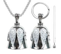 PRZRAO 2 Pezzi Portachiavi Guardian Bell, Campanella Moto Nero Oleoso, Angelo Custode Motociclista Campanella con Anello Appeso per Auto Biciclette