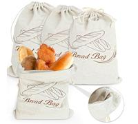 PRZRAO 4 Pezzi Sacchetto Pane Con Cordoncino 40 x 30 cm Riutilizzabile Con Pellicola Interna per Conservare