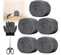 PRZRAO 5 Rotoli Lana d'Acciaio, 15m Paglietta Acciaio Abrasiva, Lana Acciaio Finissima con Guanti e Forbici, Paglietta Abrasiva Fine, Steel Wool per Lucidatura Legno Vetro Metallo Prevenire Topi