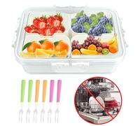 PRZRAO Snack Box con Coperchio con 6 Forchette 4 Scomparti Porta Caramelle Plastica Senza BPA Rimovibile Scatola per Snack con Coperchio per Spezie Biscotti Frutta Noci Snack
