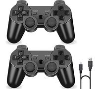 ＲＵＥＩＵＲＩ PS-3 Controller 2 Pack[2025 NEWEST] PS-3 Wireless Controller Playstation 3 Controller Wireless Bluetooth Gamepad with USB Charger Cable for PS-3 Console(Black+Black)