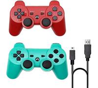 ＲＵＥＩＵＲＩ PS-3 Controller 2 Pack [2025 NEWEST] PS-3 Wireless Controller Playstation 3 Controller Wireless Bluetooth Gamepad with USB Charger Cable for PS-3 Console (Red+Green)