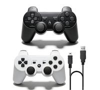 PS-3 Controller 2 Pack, Dual Shock 3 Wireless Gamepad Joystick for PlayStation 3, Compatible with PS-3 Console, Ergonomic Design, Rechargeable Battery, Vibration Feedback - 2 Controllers in Set