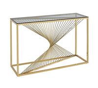 PS Global Lori Console Table & End Table 8 mm Smoke Blue Tempered Glass Golden Stainless Steel (Console Table)