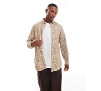 PS Paul Smith - Camicia a maniche lunghe in tessuto a coste con stampa marrone 52