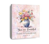 Psalm 139 14 You Are Beautiful Fearfully and Wonderfully Made Canvas Wall Art Christian Scripture Print for Home(Framed,16x24inch(40x60cm))