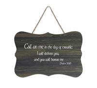 Psalm 50:15 Call on Me in The Day of Trouble I Will Deliver You And You Will Honor Me Cartello in legno 15,2 x 25,4 cm Wall Art Rustico Casale Appeso Targhe in legno per porta d'ingresso Soggiorno
