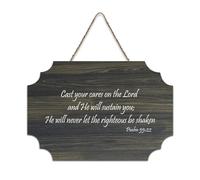 Psalm 55:22 Cast Your Cares on The Lord And He Will Sustain You He Will Never Let The Righteous Be Cartello in legno 15 x 25 cm da parete rustico da appendere targhe in legno per porta d'ingresso