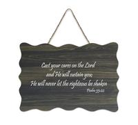 Psalm 55:22 Cast Your Cares on The Lord And He Will Sustain You He Will Never Let The Righteous Be Cartello di benvenuto in legno rustico per portico anteriore porta decorazione da parete casa