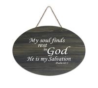 Psalm 62:1 My Soul Finds Rest in God, He Is My Salvation, cartello di benvenuto in legno rustico per portico anteriore, porta, decorazione da parete, cartello in legno per scuola, aula, caffetteria
