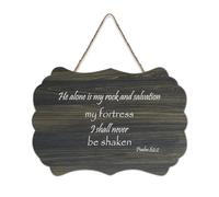 Psalm 62:2 He Alone Is My Rock And Salvation, My Fortress, I Shall Never Be Shaken, cartello rustico in legno decorativo da parete per soggiorno, camera da letto, porta finestra casa, 15,2 x 25,4 cm