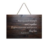 Psalm 85:10 Lord, Mercy And Meet Together, Righteousness And Peace They Kiss Hanging Printed Wood Signs Rustic Wall Art Signs Targa Craft Poster Office New Home Decor 15,2 x 25,4 cm
