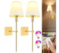 Psatfito G Applique da Parete Interno Dimmerabile, con 5000mAh Lampadina Ricaricabile e Telecomando, 400 LM Applique Parete Interno Vintage Tessuto per Soggiorno, Camera da Letto, Corridoio, 2 Pack
