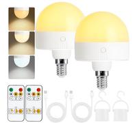 Psatfito Lampadina ricaricabile con timer e telecomando, lampadine a batteria dimmerabili con base magnetica, lampadina LED di ricarica E14, lampade non cablate con 3 temperature di colore, 2 Pezzis