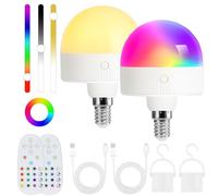 Psatfito Lampadina ricaricabile con timer e telecomando, lampadine a batteria dimmerabili E14 LED di ricarica rimovibile, lampade non cablate con 3 temperature di colore + 12 RGB, 2 Pezzis