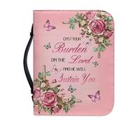 Psaytomey Astuccio biblico portatile con farfalla rosa, rosario, pelle PU, borsa biblica, cancelleria, matita, telefono, borse, accessori per la chiesa per viaggi, ufficio, preghiera