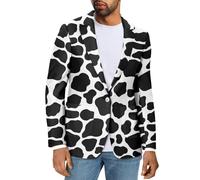 Psaytomey Blazer da uomo con risvolto dentellato con un bottone giacca casual da lavoro giacche sportive cappotti slim fit plus size blazer, Mucca, 5XL