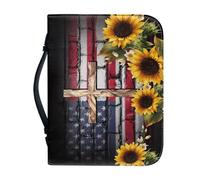 Psaytomey Borsa per la Bibbia per donne e uomini con bandiera americana croce girasole chiesa borsa tote con manico e cerniera intorno borsa per la Bibbia Accessori Bibbia Protector Borsa per le