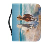 Psaytomey Copertura per Bibbia da donna Giallo Bianco Stampa Cavallo PU Pelle Zip Copertura Bibbia per Donne Uomini Bibbia Titolare Penne Studio Diario Organizzatore Tote Chiesa Biblioteca Borsa