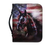 Psaytomey Coperture Bibbia da uomo Copertura Bibbia Portatile Bandiera Americana Stampa Cavallo Borse Bibbia PU Custodia Organizzatore in Pelle Multifunzionale Matita Organizer Caso Bibbia Forniture