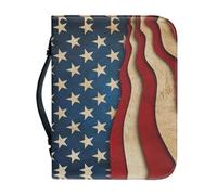 Psaytomey Custodia biblica con cerniera per uomo e donna, bandiera americana, pelle PU, chiesa, borsa per il trasporto, borsa per la bibbia, porta penne, segnalibri, grande capacità, font, custodia