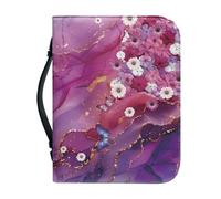 Psaytomey Custodia biblica con organizer in pelle per chiese con manico resistente, regalo per uomo e donna, protezione della Bibbia, margherite in marmo rosso, L