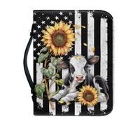 Psaytomey Custodia biblica da donna, bandiera americana, mucca, fiume solare, in pelle PU, porta bibbia, libro degli assegni, penne, studio, diario, organizer, impermeabile, chiesa, borsa per il