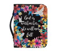 Psaytomey Custodia per Bibbia per donne e uomini, in pelle PU, con manico, colorata e floreale, per la Bibbia, accessori per la Bibbia cristiana, Dio è dentro di lei, non cadrà