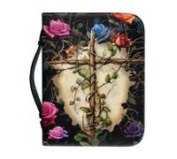 Psaytomey Custodia per la Bibbia per donne e uomini, borsa tote con stampa di rose incrociate con manico e cerniera intorno alla custodia, accessori leggeri da studio, protettore, borsa per scritture