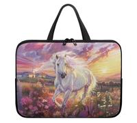 Psaytomey Custodia protettiva per computer portatile, custodia protettiva per tablet, con maniglia, borse da lavoro con cerniera, Cavallo bianco, 15IN