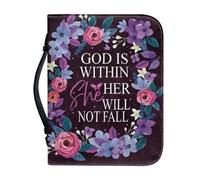 Psaytomey Custodie bibliche per uomo e donna, fiori rosa e viola, in pelle PU, custodia biblica con manico, protezione segnalibri per preghiera e studio, chiesa, organizer, astuccio per penne