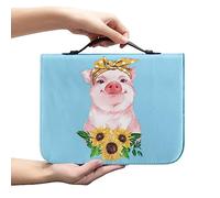 Psaytomey Custodie bibliche per uomo e donna, grazioso maiale di girasole, in pelle PU, borsa per il trasporto della Bibbia, con scritta impermeabile, con chiusura lampo liscia, per studio, culto
