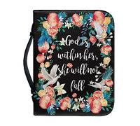 Psaytomey Piccione floreale Bibbia Cover PU Leather Bibbia Borse multiuso per donne Signore Bibbia Portatile Borse da trasporto con manico per studio Bibbia culto o pellegrinaggio