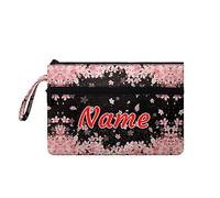 Psaytomey Pochette da donna con cinturino da polso da donna, portafoglio con corda portatile, portamonete e portamonete da donna, Aggiungi nome su Cherry Blossom, M-10.6 x 7in, Casual