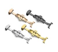 PSDFJAD ZHGUIMING Orologio pieghevole fibbia doppio clic cinturino a farfalla chiusura a pressione pulsante 14/16/18/20/22mm chiusura di distribuzione fibbie accessori for orologi(Silver 16mm)