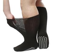 Psdndeww Calzini extra larghi per piedi gonfi larghi bariatrici nessuno vincolante ospedale diabetico con presa per uomini donne calzini extra larghezza per piedi gonfi, Nero plu di erogazione, S-XXL