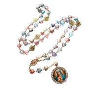Psdndeww Collana vintage con rose scavate e rosario di preghiera con ciondolo in vetro che dona a ogni outfit un tocco di romanticismo
