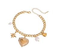 Psdndeww Elegante ciondolo a forma di cuore alla moda per feste, matrimoni, gioielli da polso adatti per le donne abbinati a vari abiti con ciondolo a forma di cuore floreale inciso, Misura unica