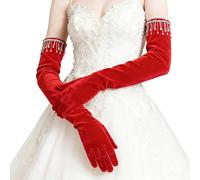 Psdndeww Guanti vellutati senza cuciture decorati con strass per danza e oggetti di scena fotografici, offrono comfort e flessibilità in abiti da ballo lunghi guanti senza cuciture, Rosso, Taglia