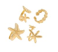 [Psdndeww] Set di 4 pezzi Creativo Capesante Stella Marina Anello Aperto Regolabile Knuckle Gioielli Oro/Argento Gioielli per Donne e Uomini