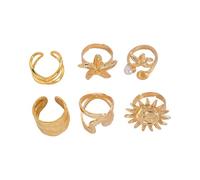 [Psdndeww] Set di 4 pezzi Creativo Capesante Stella Marina Anello Aperto Regolabile Knuckle Gioielli Oro/Argento Gioielli per Donne e Uomini