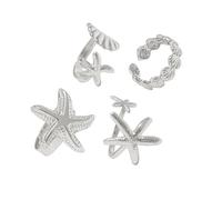 [Psdndeww] Set di 4 pezzi Creativo Capesante Stella Marina Anello Aperto Regolabile Knuckle Gioielli Oro/Argento Gioielli per Donne e Uomini