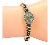 Psdndeww Treccia a Mano Vergine Maria Bracciale con Ciondolo Forniture Cristiane Regali Materiale in Lega Zinco Immagini Bracciali Bracciale per Donna Uomo Treccia per Religiosi per Cattolici