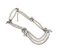 [Psdndeww] Vintage Multi Strati Imitazione Perle Collana Strass Fiocco Nodo Fascino Collana Catena Cravicles fatta a mano