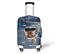 Psesaysky Copertura per bagagli con cerniera nascosta, per valigie, adatta per 45-81 cm, facile da pulire, Gatto in denim carino, M(Fit 22-24 inch luggage)