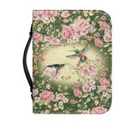 Psesaysky Custodie per bibbia con fiori e uccelli, da donna, in pelle PU, con cerniera, impermeabile, multiuso, borsa per la Bibbia