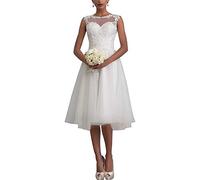 PSFVHHQI Abito da Sposa in Pizzo Puro delle Donne Elegante Abito da Sera Corto Abito da Ballo, Bianco, 50